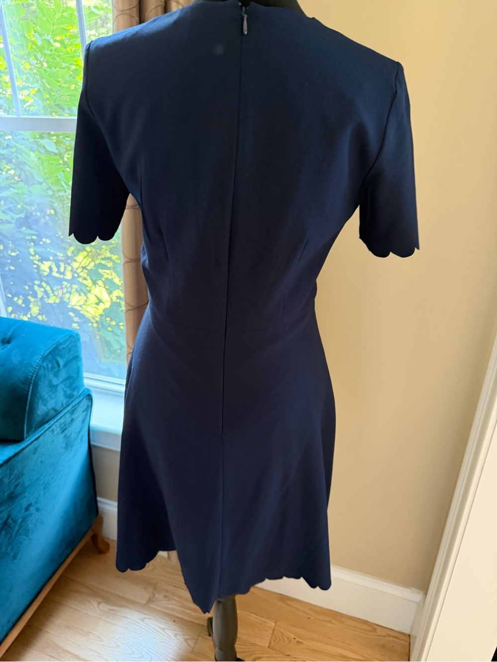 Banana Republic Navy Scallop Hem Short Sleeve Dress